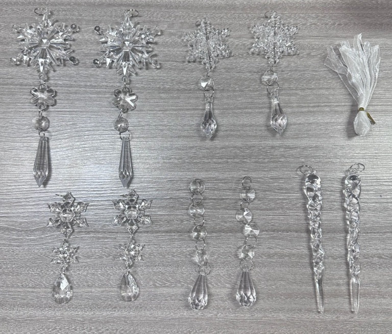 Christmas Acrylic Icicle Ornaments – 10 Pack Hanging Tree Decorations | Clear Snowflake & Ice Drops