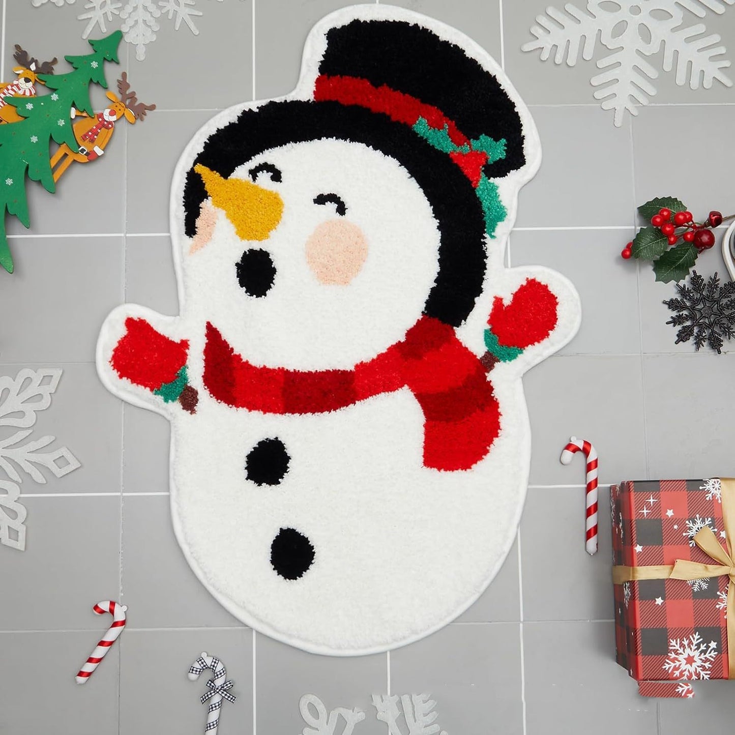 Christmas Floor Mat – Soft Cashmere-Style Anti-Slip Rug | Nordic Xmas Tree, Snowman & Santa Designs