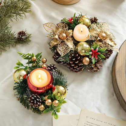 Christmas Candle Wreath Centerpiece – Pinecone & Berry Candle Holder for Table Décor (Multiple Styles)