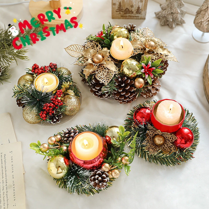 Christmas Candle Wreath Centerpiece – Pinecone & Berry Candle Holder for Table Décor (Multiple Styles)