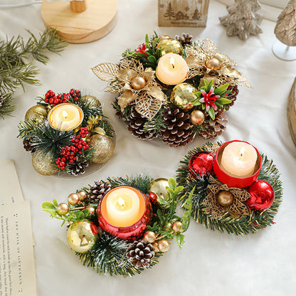 Christmas Candle Wreath Centerpiece – Pinecone & Berry Candle Holder for Table Décor (Multiple Styles)