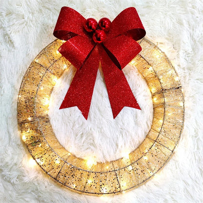 50cm LED Christmas Wreath – Light-Up Holiday Door Wreath with Bow | Battery Powered Indoor/Outdoor Décor