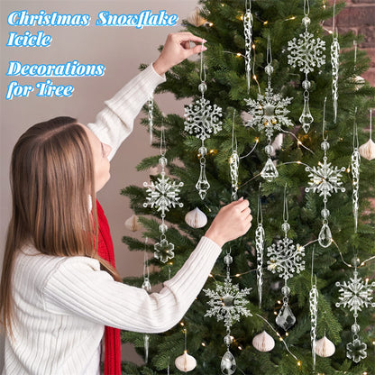 Christmas Acrylic Icicle Ornaments – 10 Pack Hanging Tree Decorations | Clear Snowflake & Ice Drops