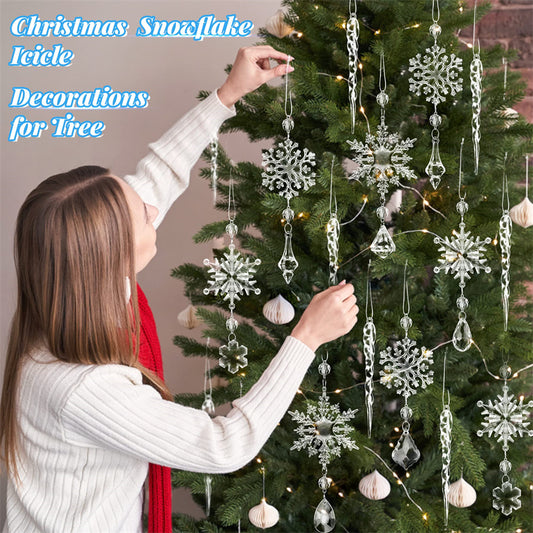 Christmas Acrylic Icicle Ornaments – 10 Pack Hanging Tree Decorations | Clear Snowflake & Ice Drops