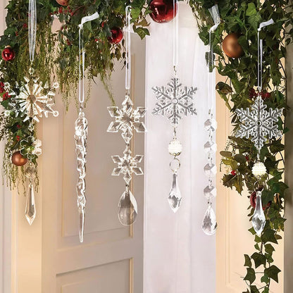 Christmas Acrylic Icicle Ornaments – 10 Pack Hanging Tree Decorations | Clear Snowflake & Ice Drops
