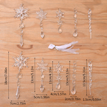 Christmas Acrylic Icicle Ornaments – 10 Pack Hanging Tree Decorations | Clear Snowflake & Ice Drops