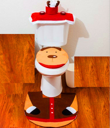 Christmas Bathroom Toilet Set – 3-Piece Santa / Snowman / Elf Cover & Mat Set | Festive Bathroom Decor