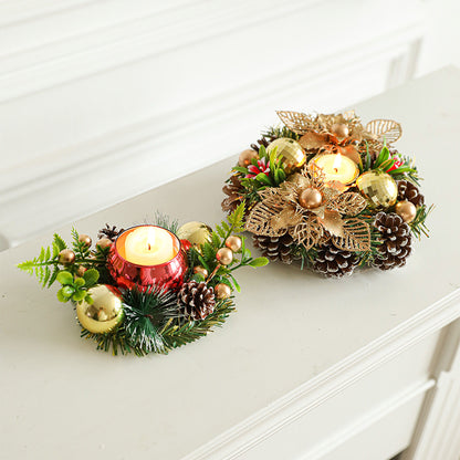 Christmas Candle Wreath Centerpiece – Pinecone & Berry Candle Holder for Table Décor (Multiple Styles)