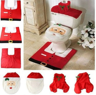 Christmas Bathroom Toilet Set – 3-Piece Santa / Snowman / Elf Cover & Mat Set | Festive Bathroom Decor