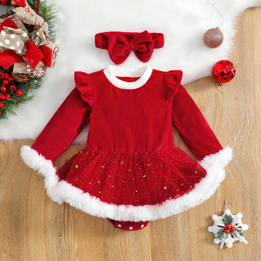 Christmas Baby Red Romper Outfit – Newborn & Toddler Santa Dress Set