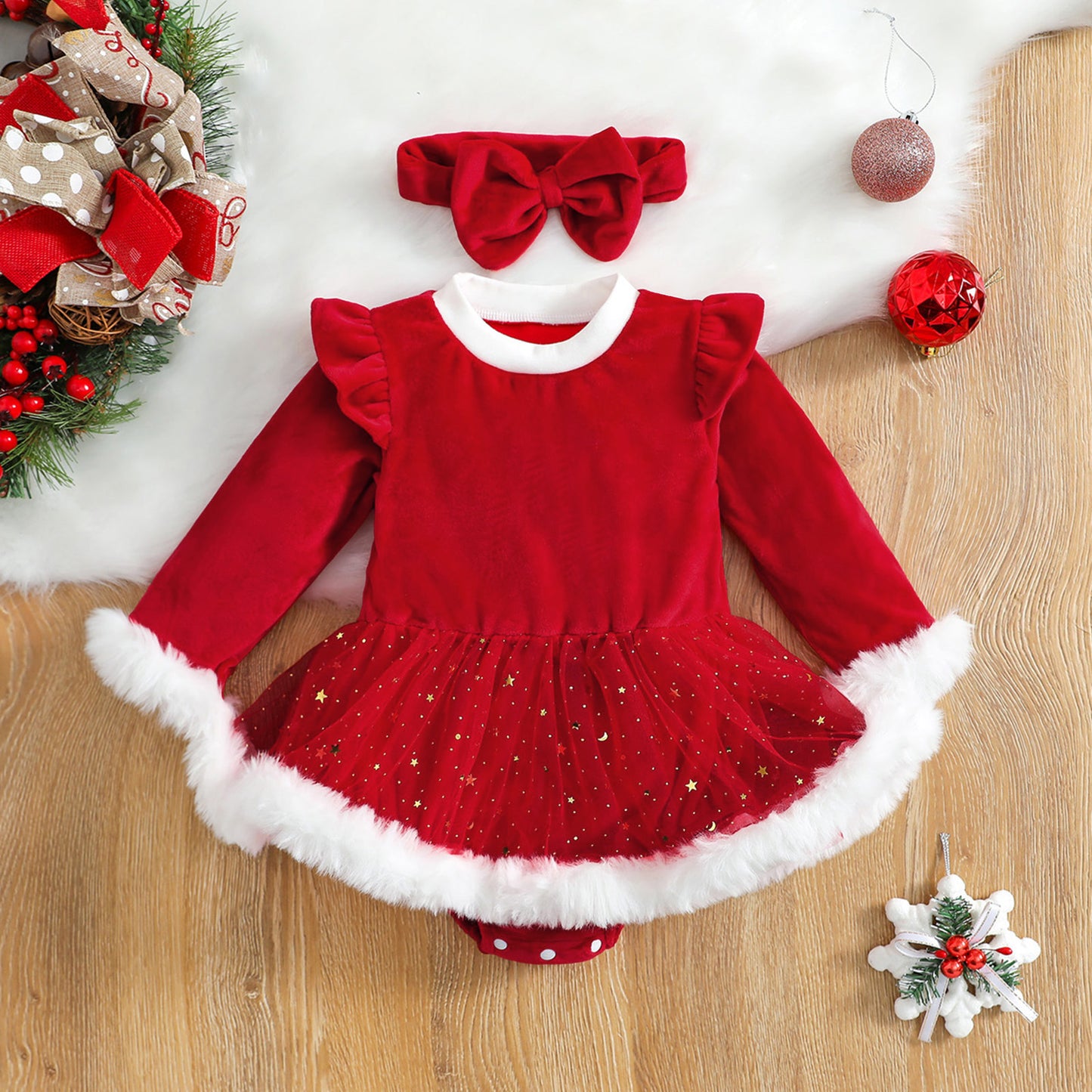 Christmas Baby Red Romper Outfit – Newborn & Toddler Santa Dress Set