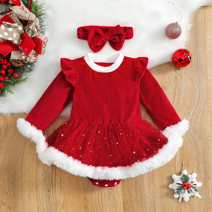 Christmas Baby Red Romper Outfit – Newborn & Toddler Santa Dress Set