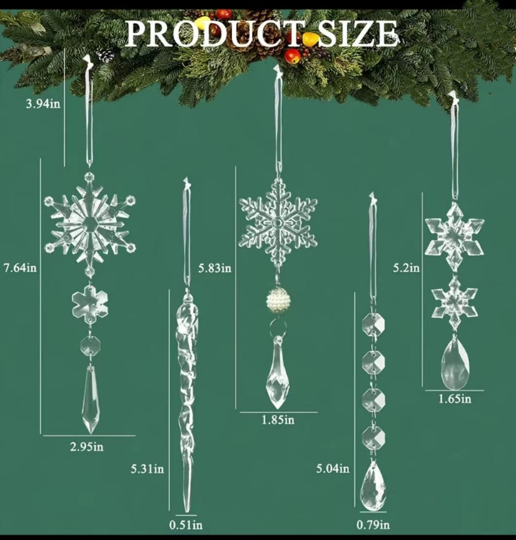 Christmas Acrylic Icicle Ornaments – 10 Pack Hanging Tree Decorations | Clear Snowflake & Ice Drops