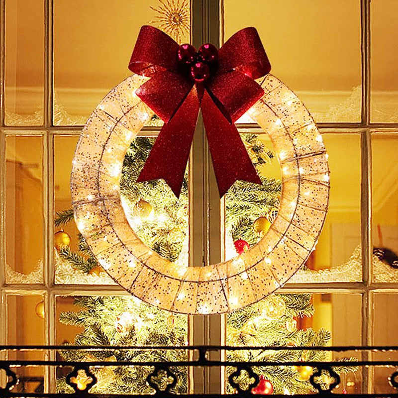 50cm LED Christmas Wreath – Light-Up Holiday Door Wreath with Bow | Battery Powered Indoor/Outdoor Décor