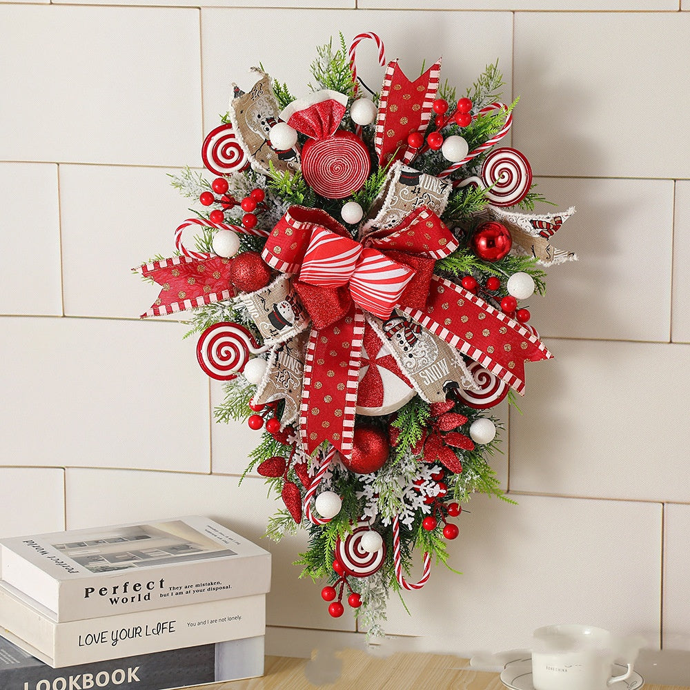 Upside Down Candy Cane Christmas Wreath – Red & White Hanging Door Garland | Holiday Porch Decoration