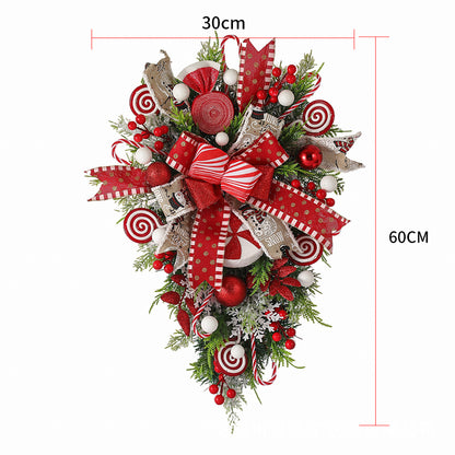 Upside Down Candy Cane Christmas Wreath – Red & White Hanging Door Garland | Holiday Porch Decoration