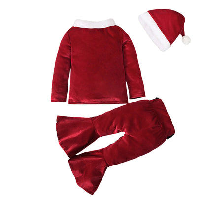 Girls Christmas Velvet Long-Sleeve Dress – Santa Outfit (Ages 3–8)