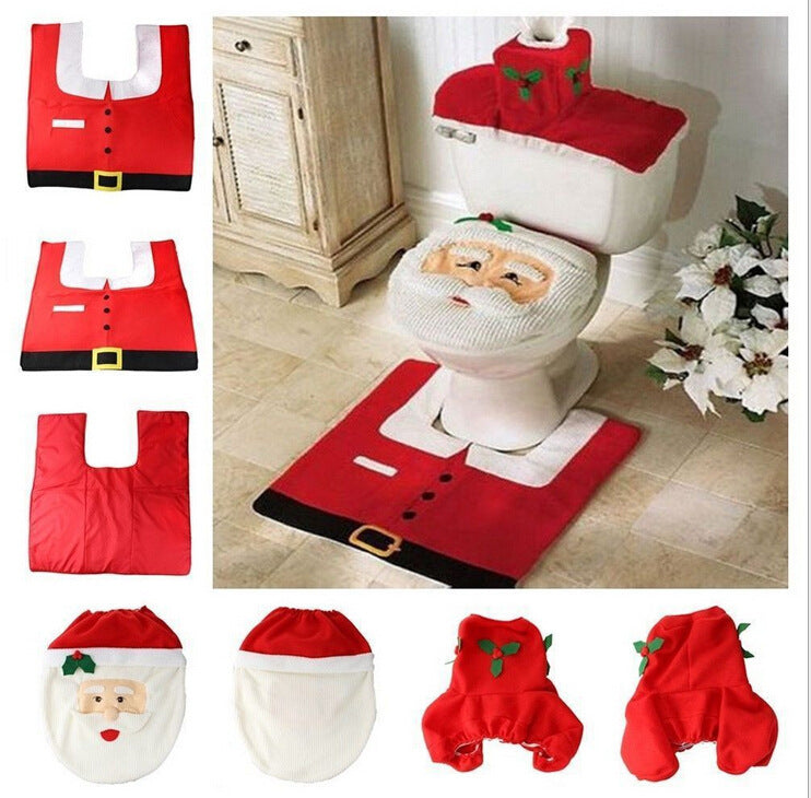 Christmas Bathroom Toilet Set – 3-Piece Santa / Snowman / Elf Cover & Mat Set | Festive Bathroom Decor