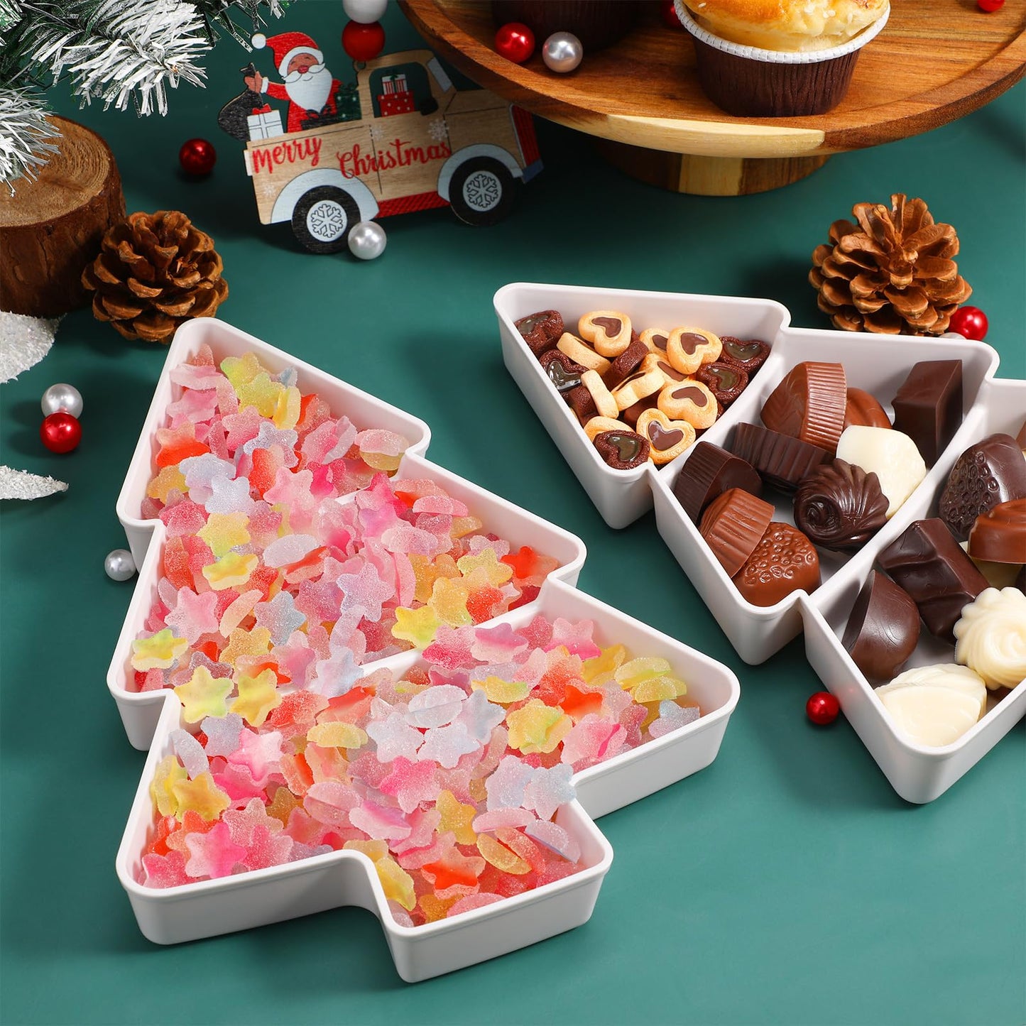 Christmas Tree Snack Platter – Plastic Serving Tray for Sweets, Nuts & Party Snacks (Multiple Colours)