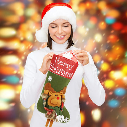 Large Christmas Stockings – 18" Santa, Snowman & Reindeer Hanging Decorations (Set of 3)