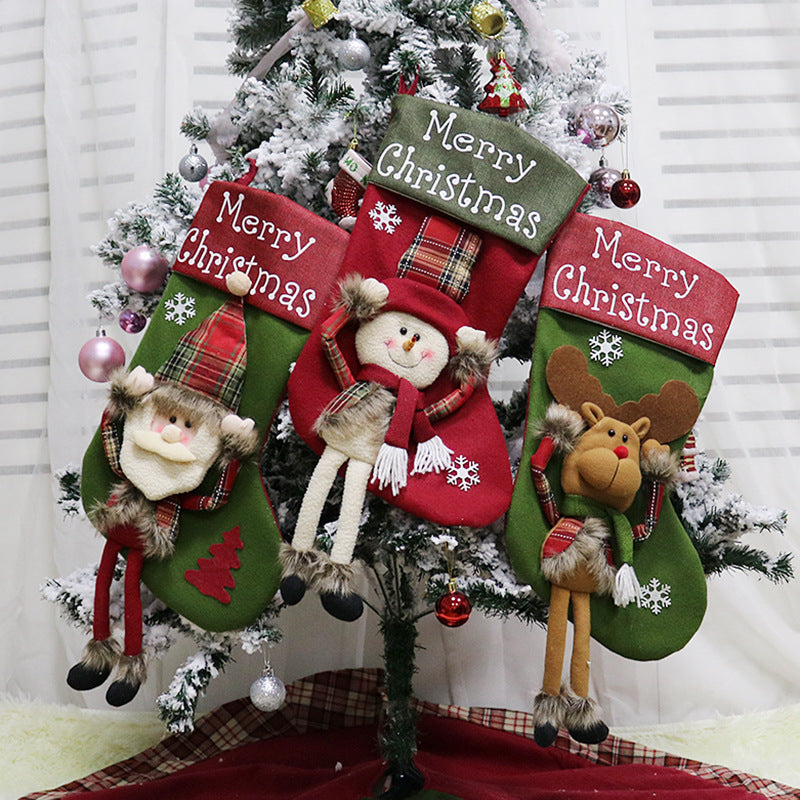 Large Christmas Stockings – 18" Santa, Snowman & Reindeer Hanging Decorations (Set of 3)