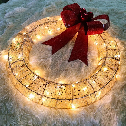 50cm LED Christmas Wreath – Light-Up Holiday Door Wreath with Bow | Battery Powered Indoor/Outdoor Décor