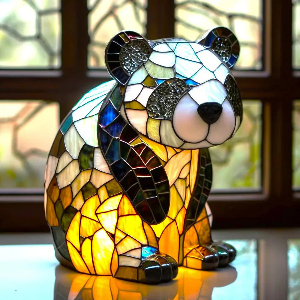 Artistic Stained Glass Table Lamp with 20 Unique Animal Prints – Decorative Bedside Lamp for Living Room Ambiance