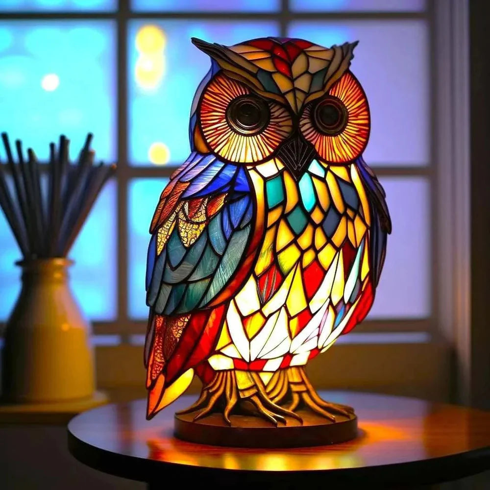 Artistic Stained Glass Table Lamp with 20 Unique Animal Prints – Decorative Bedside Lamp for Living Room Ambiance