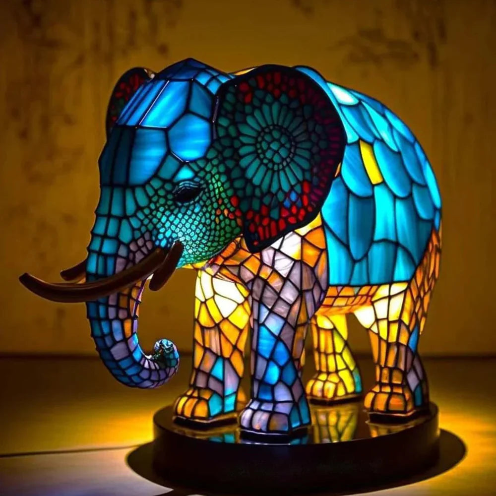 Artistic Stained Glass Table Lamp with 20 Unique Animal Prints – Decorative Bedside Lamp for Living Room Ambiance