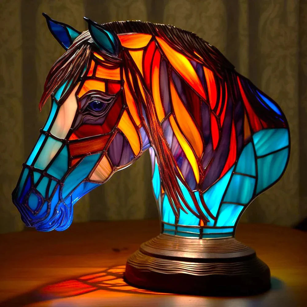 Artistic Stained Glass Table Lamp with 20 Unique Animal Prints – Decorative Bedside Lamp for Living Room Ambiance