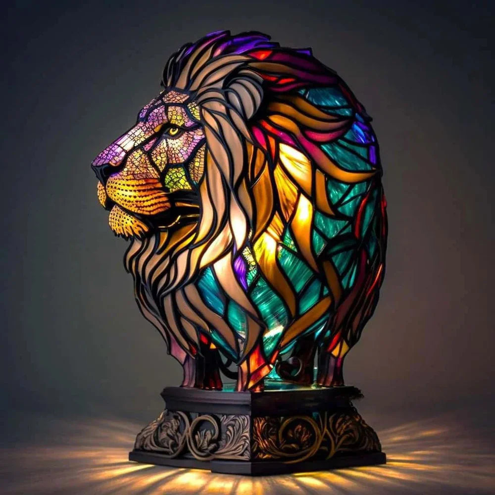 Artistic Stained Glass Table Lamp with 20 Unique Animal Prints – Decorative Bedside Lamp for Living Room Ambiance