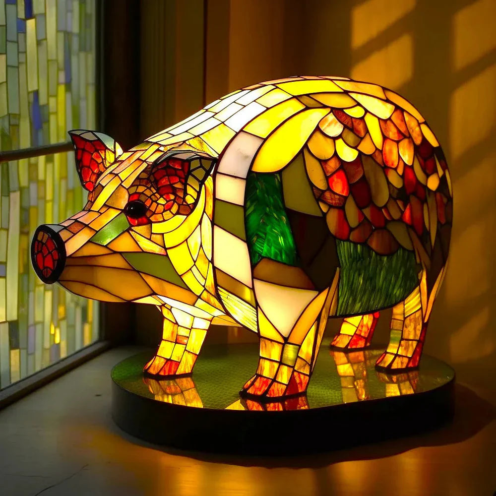 Artistic Stained Glass Table Lamp with 20 Unique Animal Prints – Decorative Bedside Lamp for Living Room Ambiance
