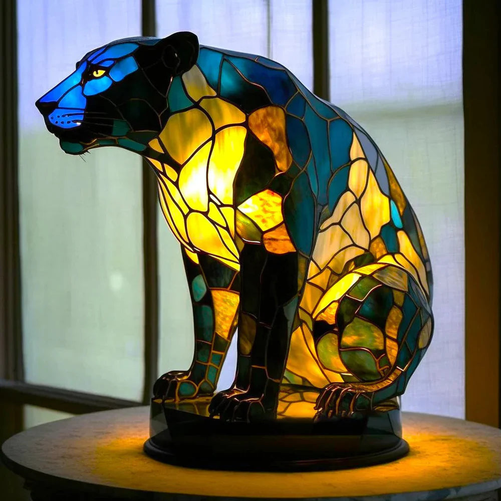 Artistic Stained Glass Table Lamp with 20 Unique Animal Prints – Decorative Bedside Lamp for Living Room Ambiance