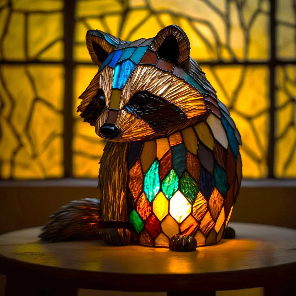 Artistic Stained Glass Table Lamp with 20 Unique Animal Prints – Decorative Bedside Lamp for Living Room Ambiance