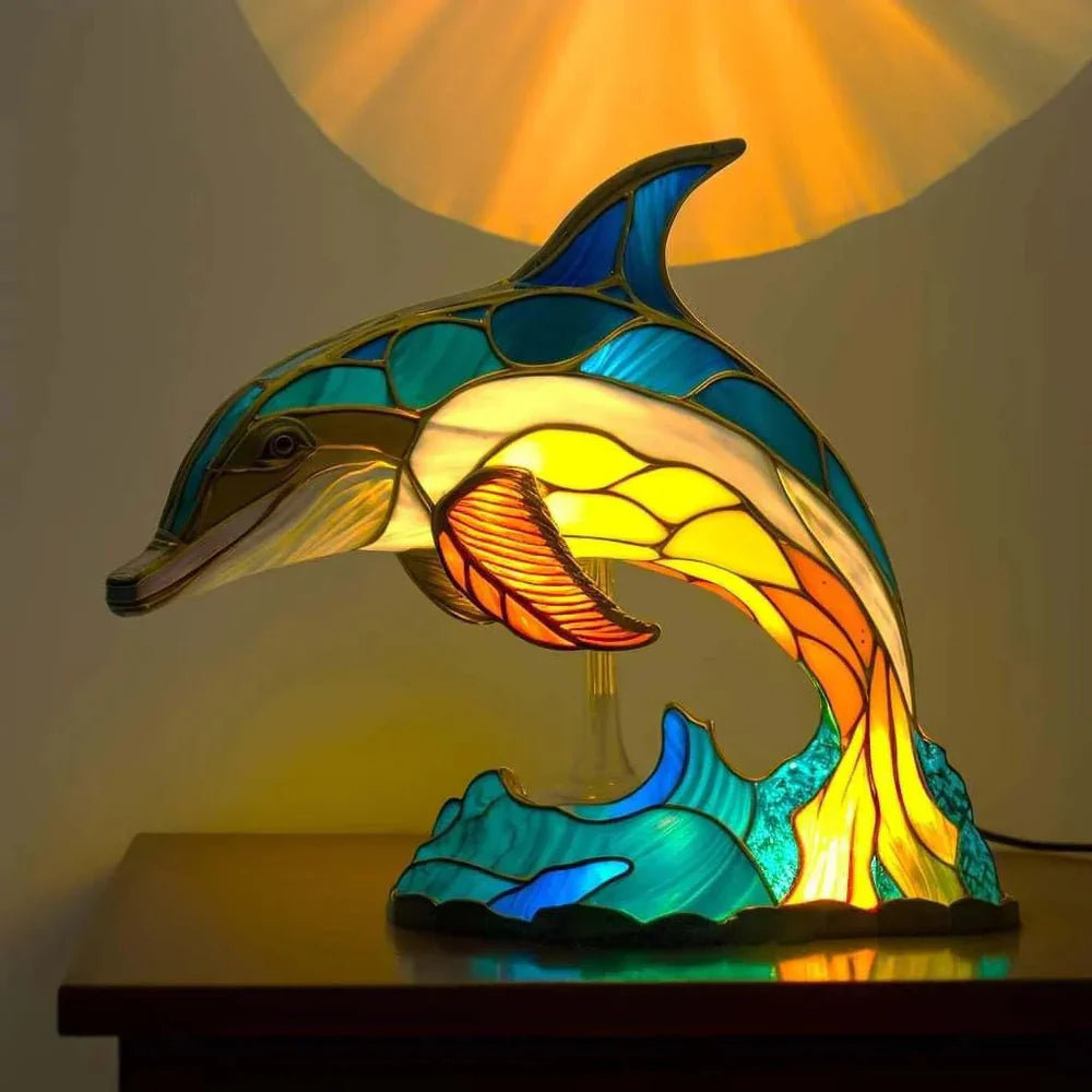 Artistic Stained Glass Table Lamp with 20 Unique Animal Prints – Decorative Bedside Lamp for Living Room Ambiance