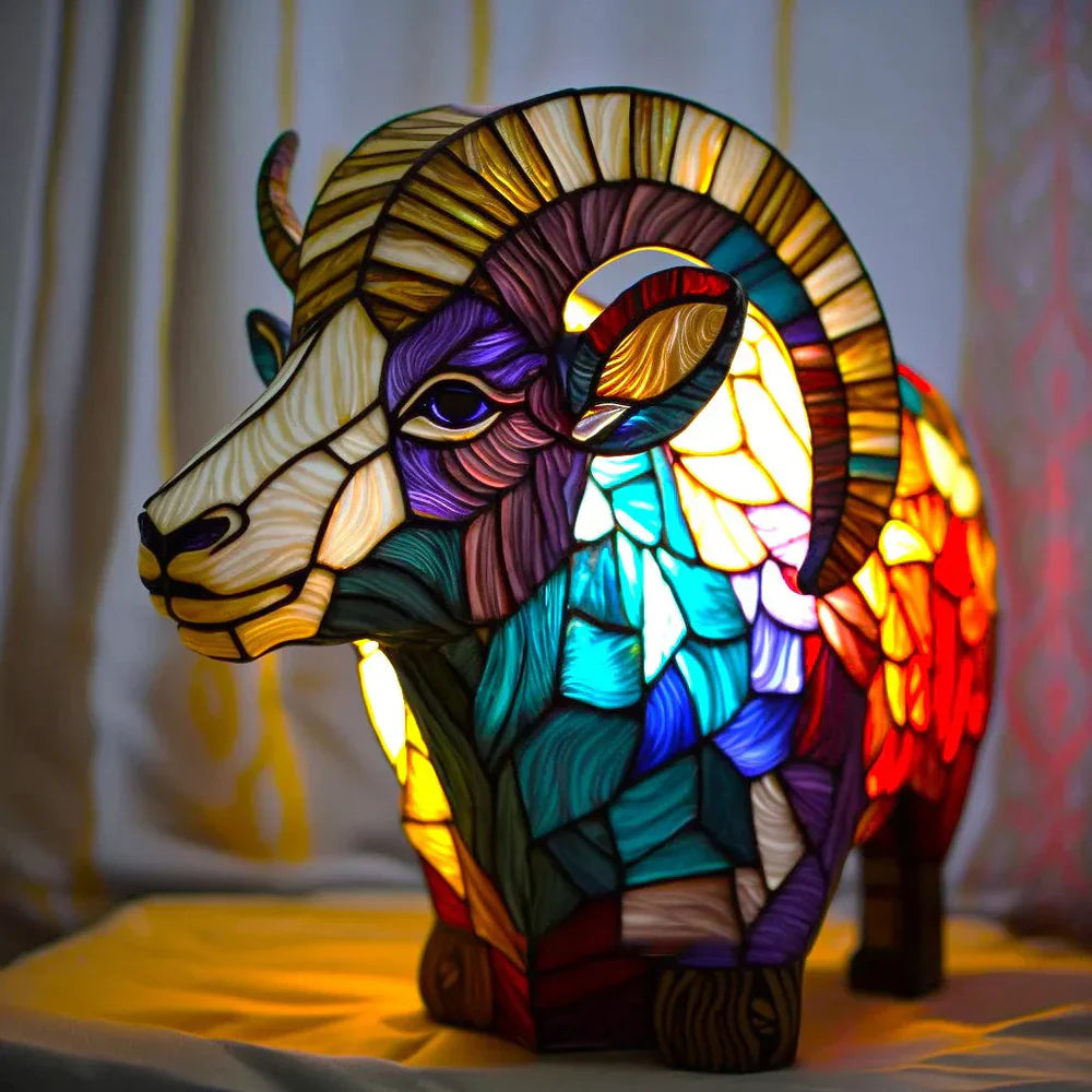 Artistic Stained Glass Table Lamp with 20 Unique Animal Prints – Decorative Bedside Lamp for Living Room Ambiance