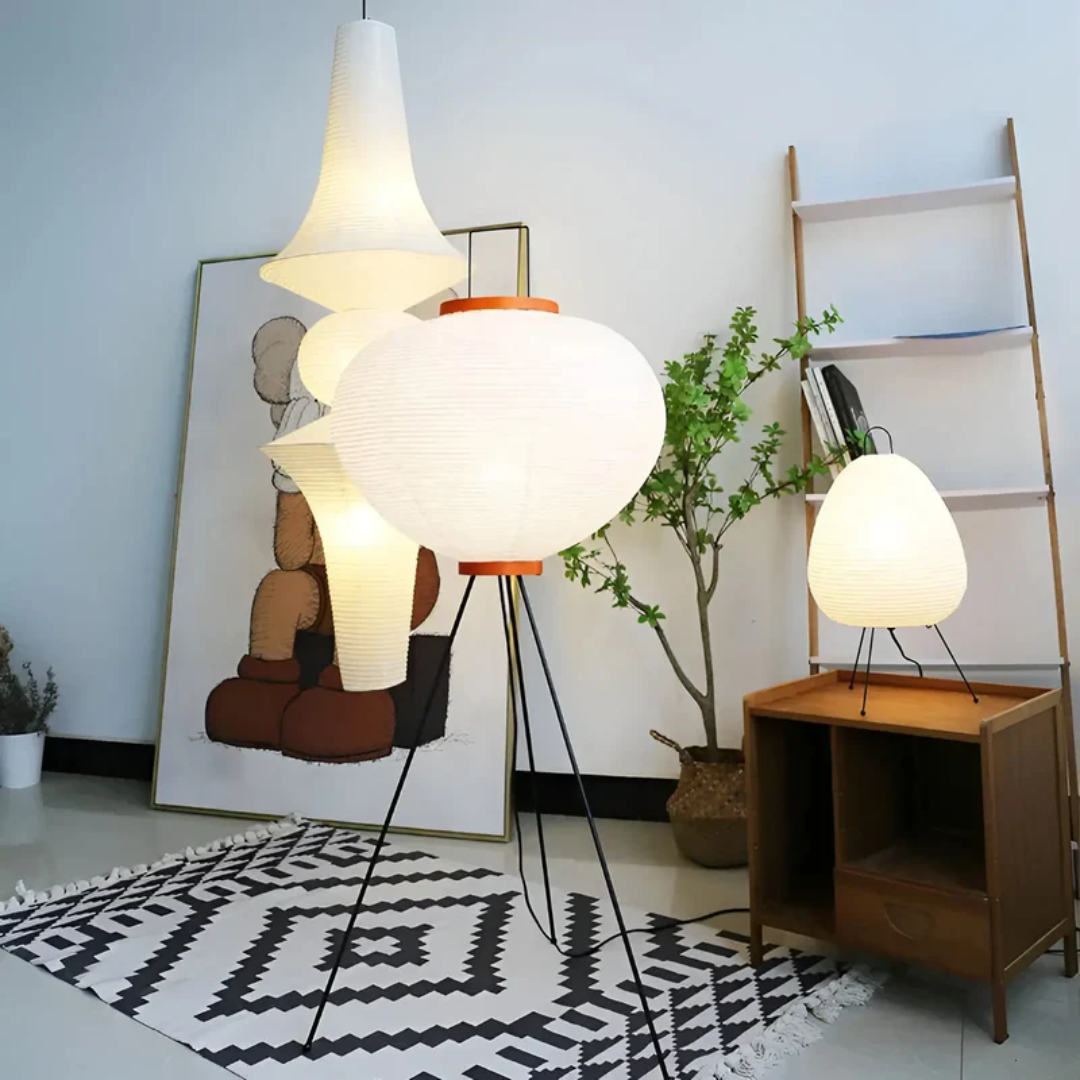 Wabi-Sabi Standing Lamp – Elegant Rice Paper Shade Floor Lamp for Living Room, Warm LED Light for Cozy Ambiance