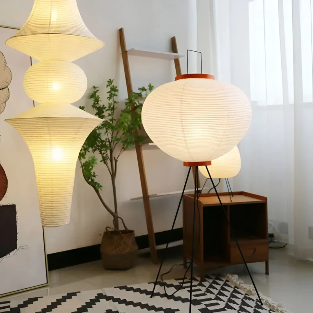 Wabi-Sabi Standing Lamp – Elegant Rice Paper Shade Floor Lamp for Living Room, Warm LED Light for Cozy Ambiance