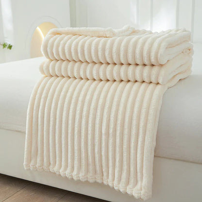 Wide Striped Flannel Fleece Blanket, Ultra-Soft Cozy Throw, 50 x 60 Inches for Warmth and Style