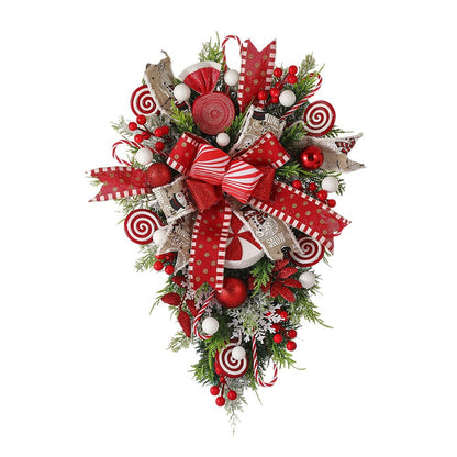 Upside Down Candy Cane Christmas Wreath – Red & White Hanging Door Garland | Holiday Porch Decoration