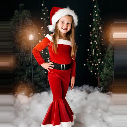 Girls Christmas Velvet Long-Sleeve Dress – Santa Outfit (Ages 3–8)