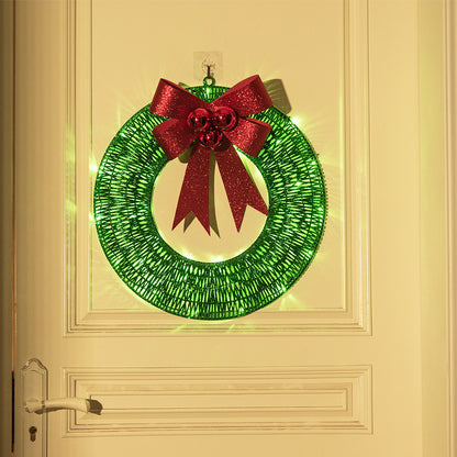 50cm LED Christmas Wreath – Light-Up Holiday Door Wreath with Bow | Battery Powered Indoor/Outdoor Décor