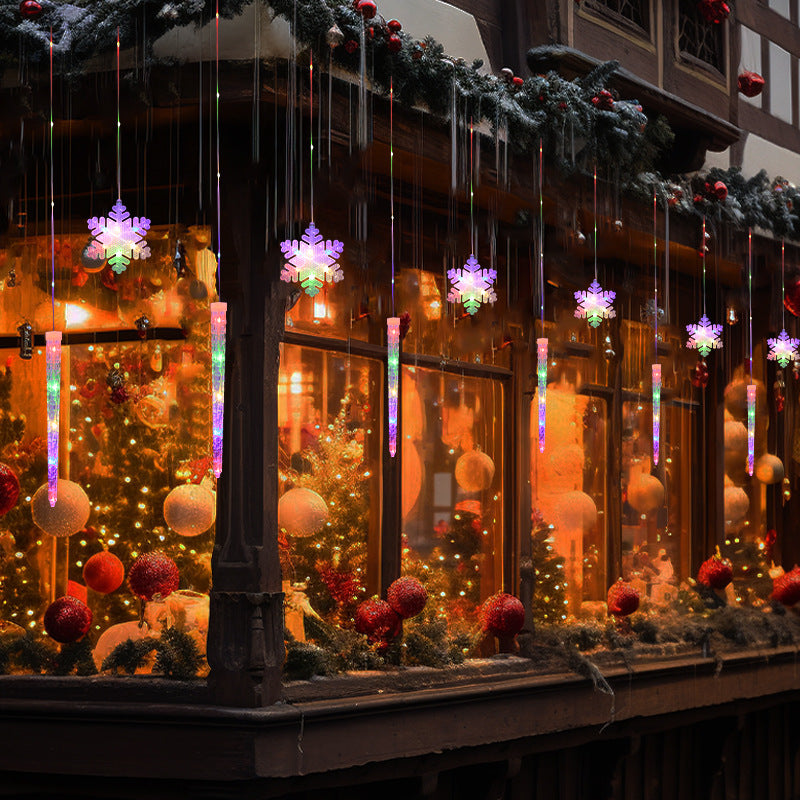 LED Icicle & Snowflake Christmas Lights – USB 8-Mode Hanging Light String for Outdoor & Indoor Décor