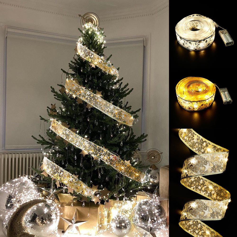 LED Ribbon Fairy Lights – 5cm Wide Christmas Decorative Light-Up Ribbon for Trees & Garlands