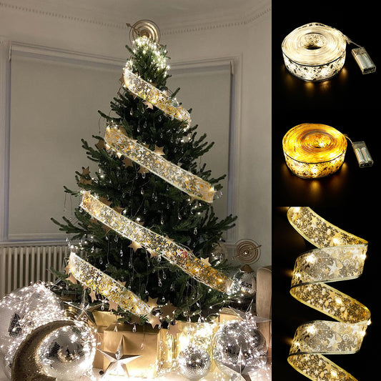 LED Ribbon Fairy Lights – 5cm Wide Christmas Decorative Light-Up Ribbon for Trees & Garlands
