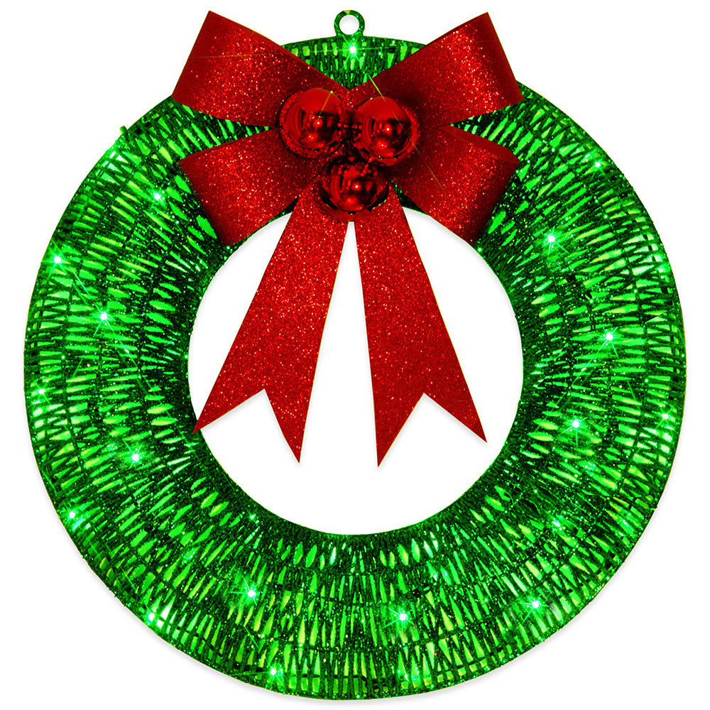50cm LED Christmas Wreath – Light-Up Holiday Door Wreath with Bow | Battery Powered Indoor/Outdoor Décor