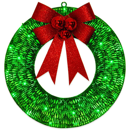 50cm LED Christmas Wreath – Light-Up Holiday Door Wreath with Bow | Battery Powered Indoor/Outdoor Décor