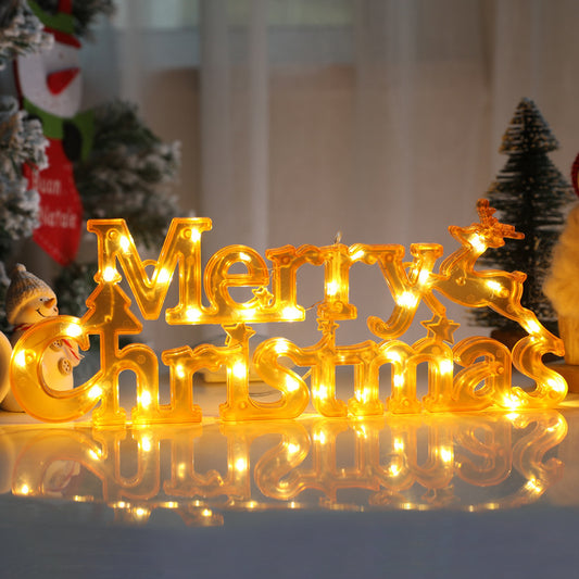 LED “Merry Christmas” Light Sign – Warm White / Red / Green Holiday Decoration for Walls, Tables & Windows