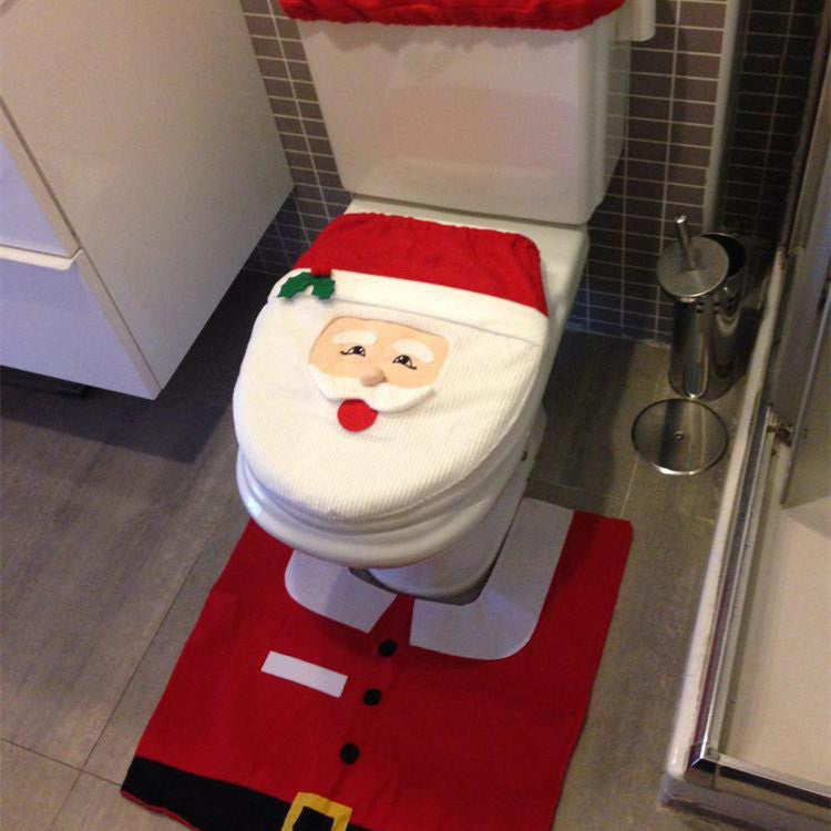Christmas Bathroom Toilet Set – 3-Piece Santa / Snowman / Elf Cover & Mat Set | Festive Bathroom Decor