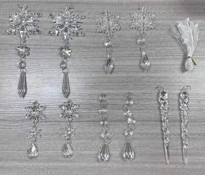 Christmas Acrylic Icicle Ornaments – 10 Pack Hanging Tree Decorations | Clear Snowflake & Ice Drops